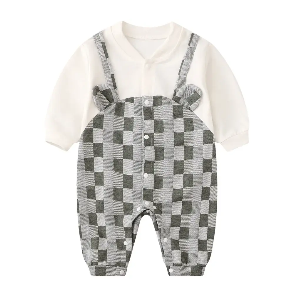 Baby Grey Cotton Jumpsuit with Bow & Patch - Image 4