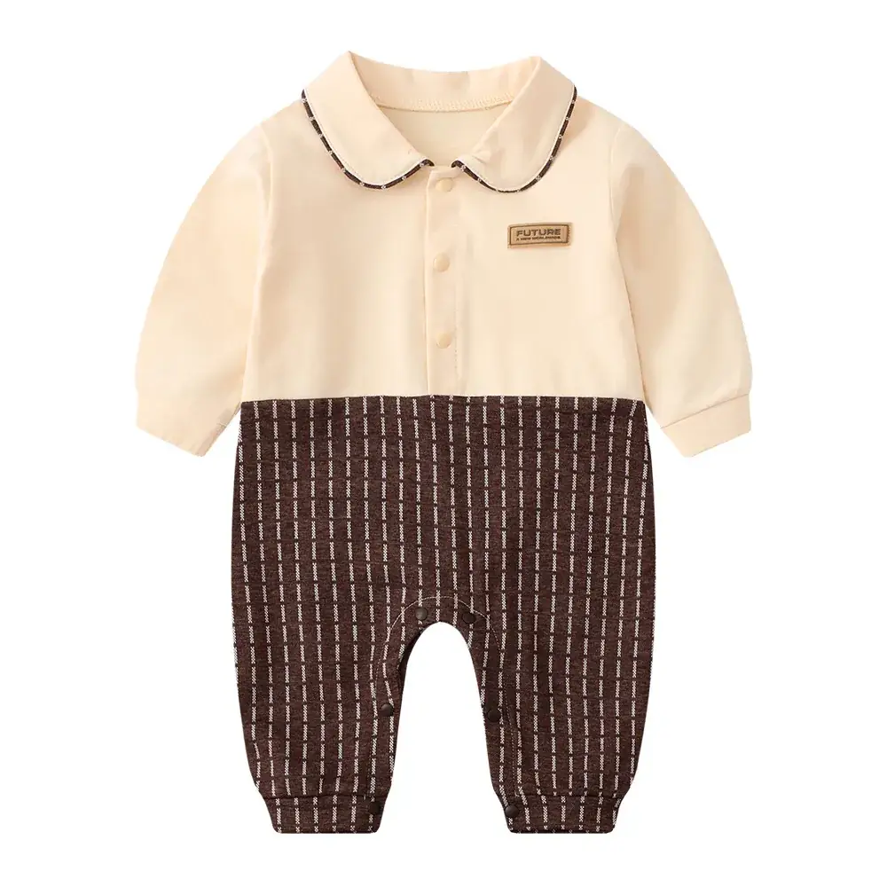Baby Grey Cotton Jumpsuit with Bow & Patch - Image 5