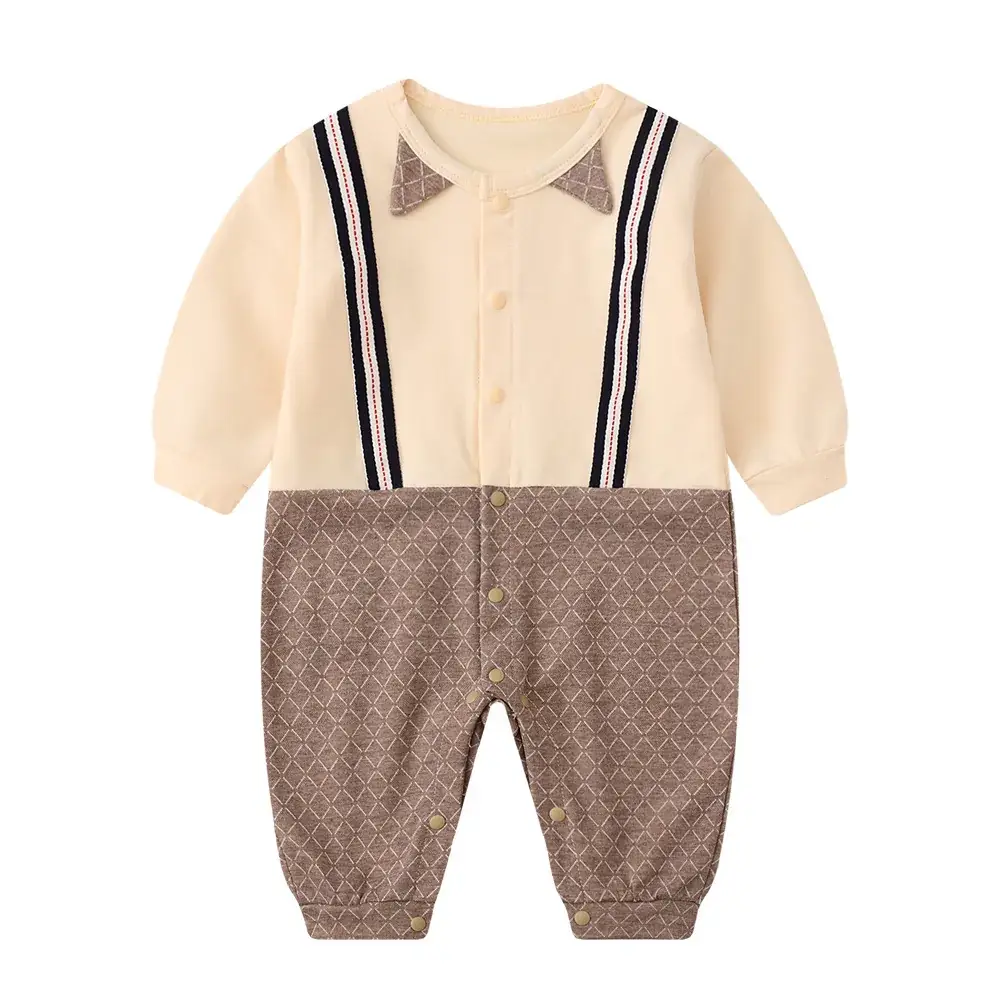 Baby Grey Cotton Jumpsuit with Bow & Patch - Image 7