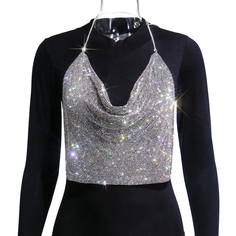 Green Sparkly Low Cut Backless V-Neck Bra Top - Image 2