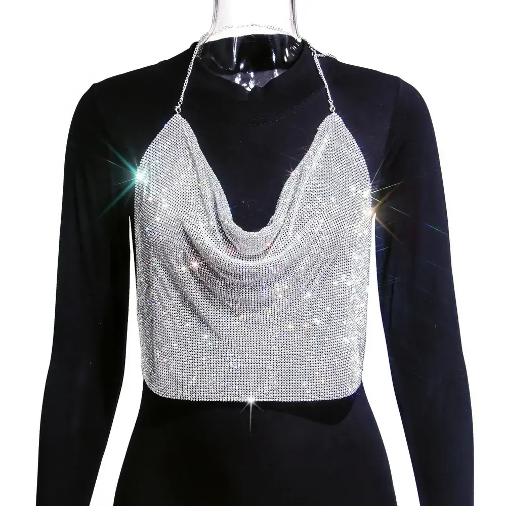 Green Sparkly Low Cut Backless V-Neck Bra Top - Image 4