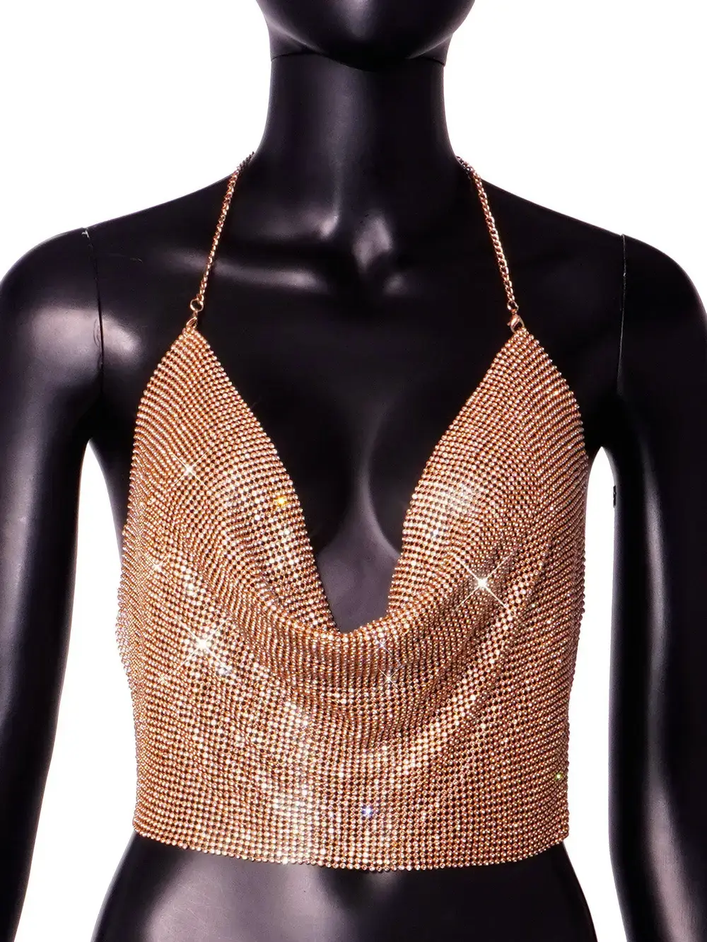 Green Sparkly Low Cut Backless V-Neck Bra Top - Image 5