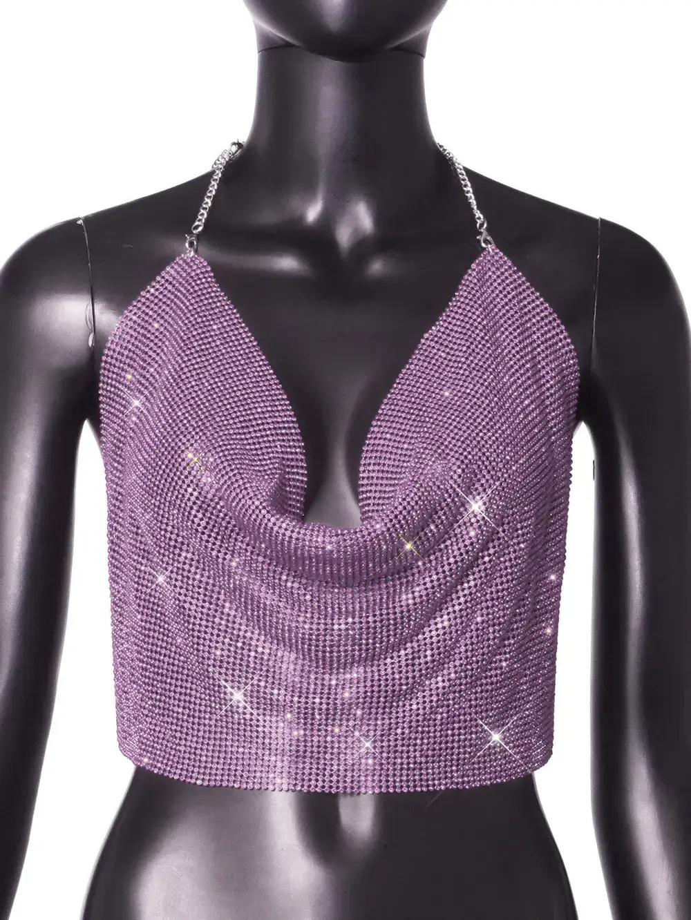 Green Sparkly Low Cut Backless V-Neck Bra Top - Image 6