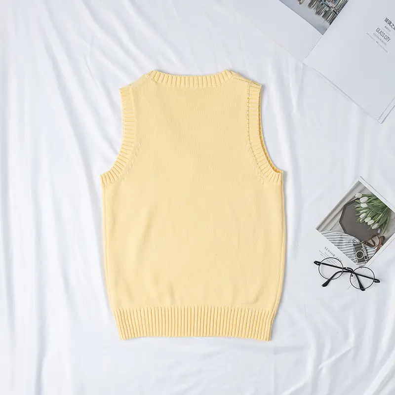 Yellow V-Neck Cotton Knitted Vest for Boys