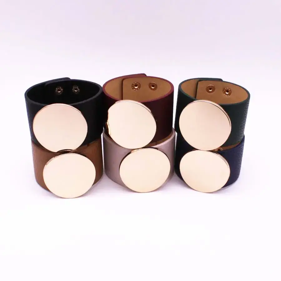 Korean Style Women's Pu Leather Bracelet Multi Color Round K Gold - Image 5