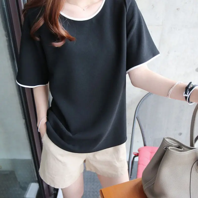 Women's White T-Shirt with Black Trim Plus Size - Image 3
