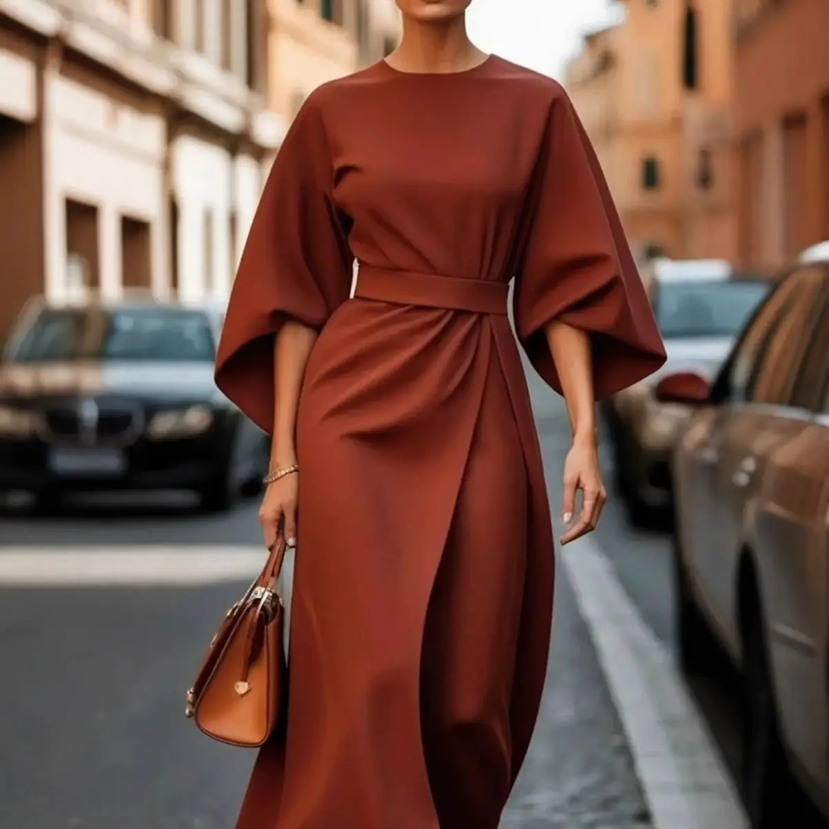 Purple Belted Women's Dress for Casual Wear - Image 9