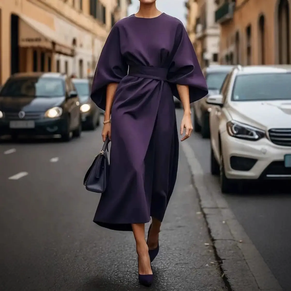 Purple Belted Women's Dress for Casual Wear - Image 13