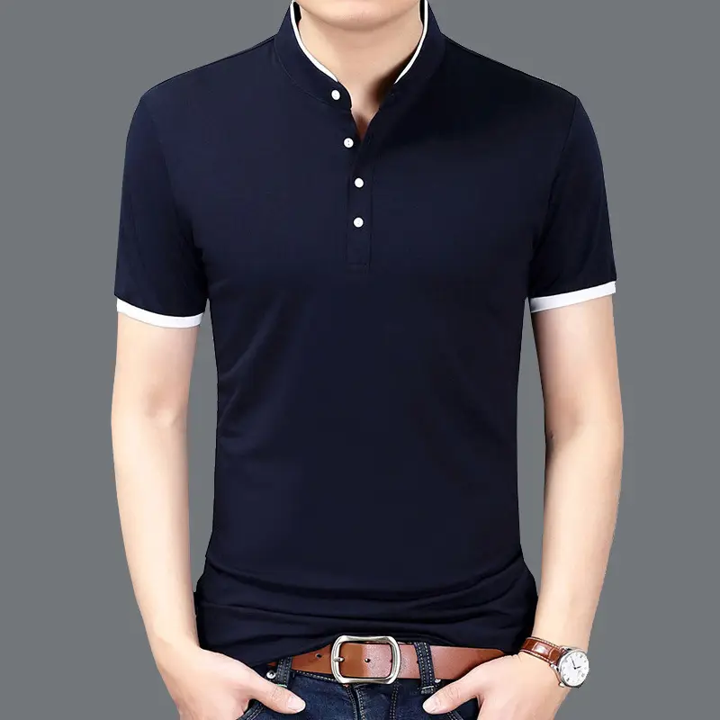 Men Navy Slim Fit Combed Cotton T-Shirt - Image 4