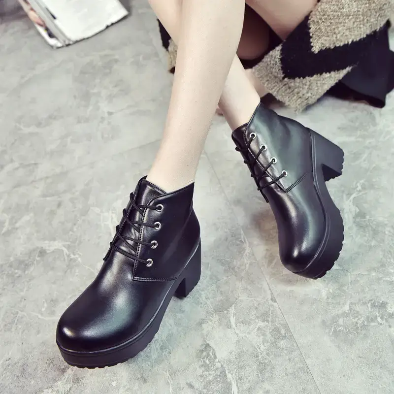 Women White Thick Heel Boots Spring Autumn