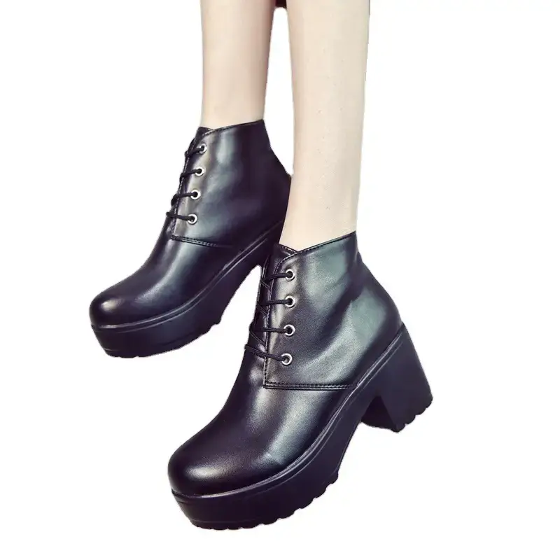 Women White Thick Heel Boots Spring Autumn