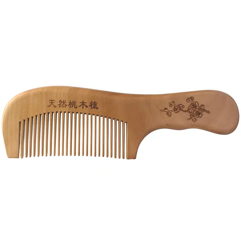 Peach Wood Hair Comb with Electrostatic Engraving - Image 14
