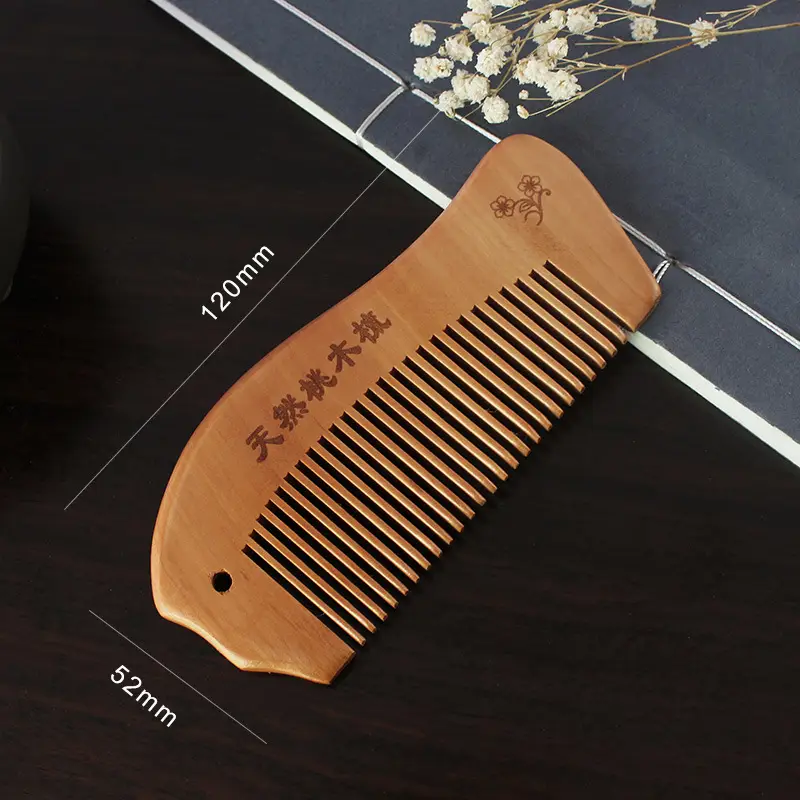 Peach Wood Hair Comb with Electrostatic Engraving - Image 3