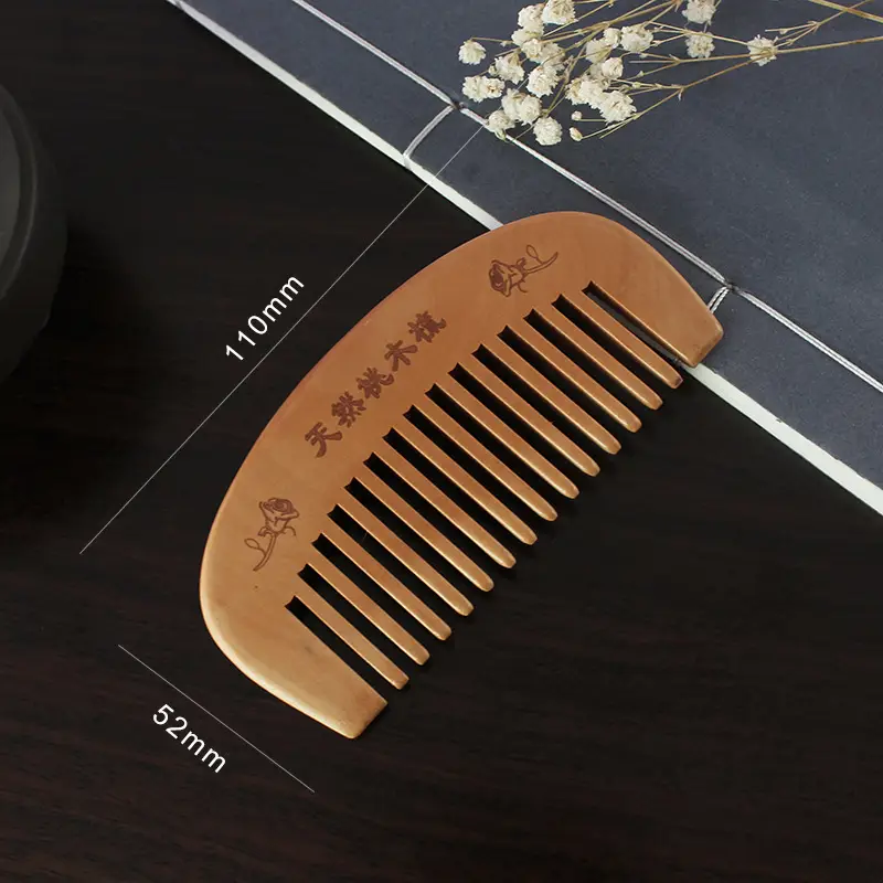 Peach Wood Hair Comb with Electrostatic Engraving - Image 4