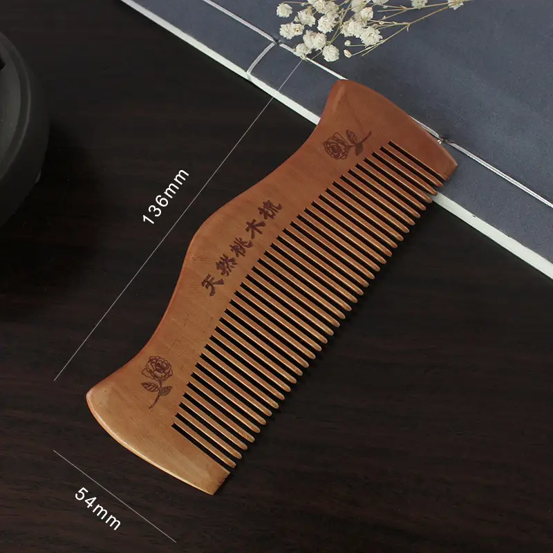 Peach Wood Hair Comb with Electrostatic Engraving - Image 5