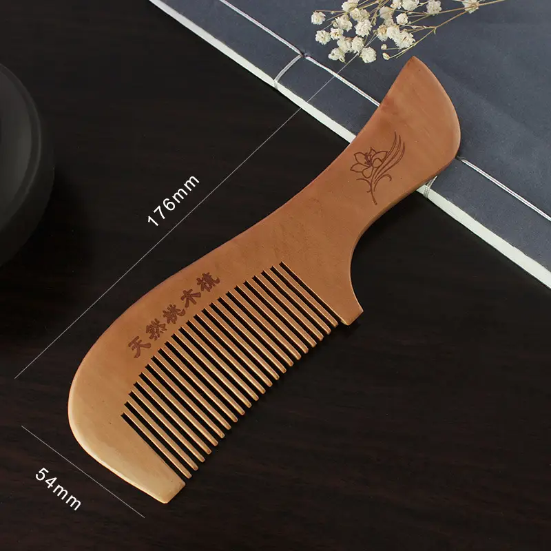 Peach Wood Hair Comb with Electrostatic Engraving - Image 7