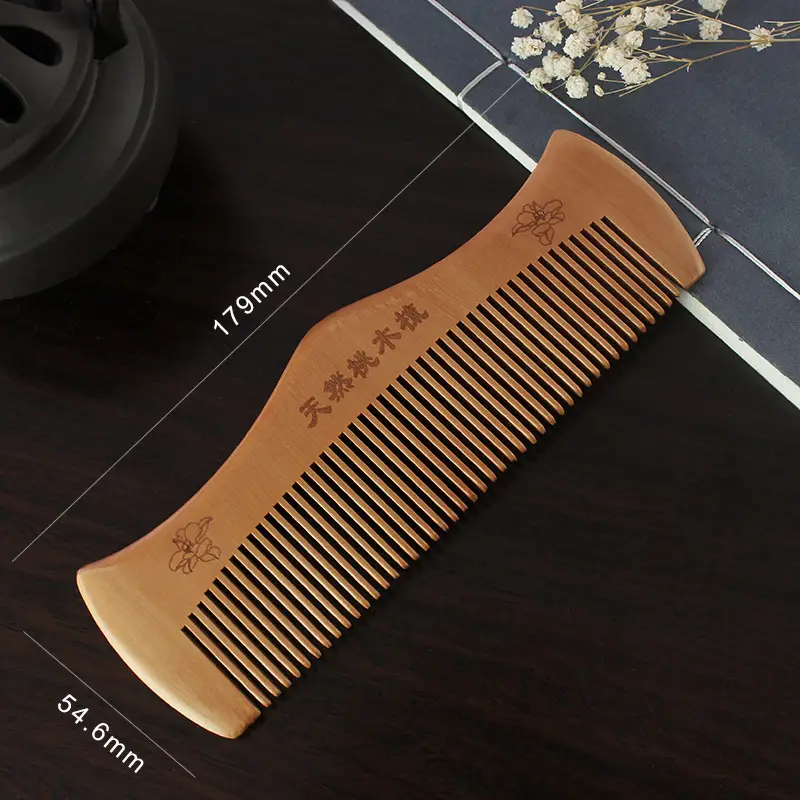 Peach Wood Hair Comb with Electrostatic Engraving - Image 8