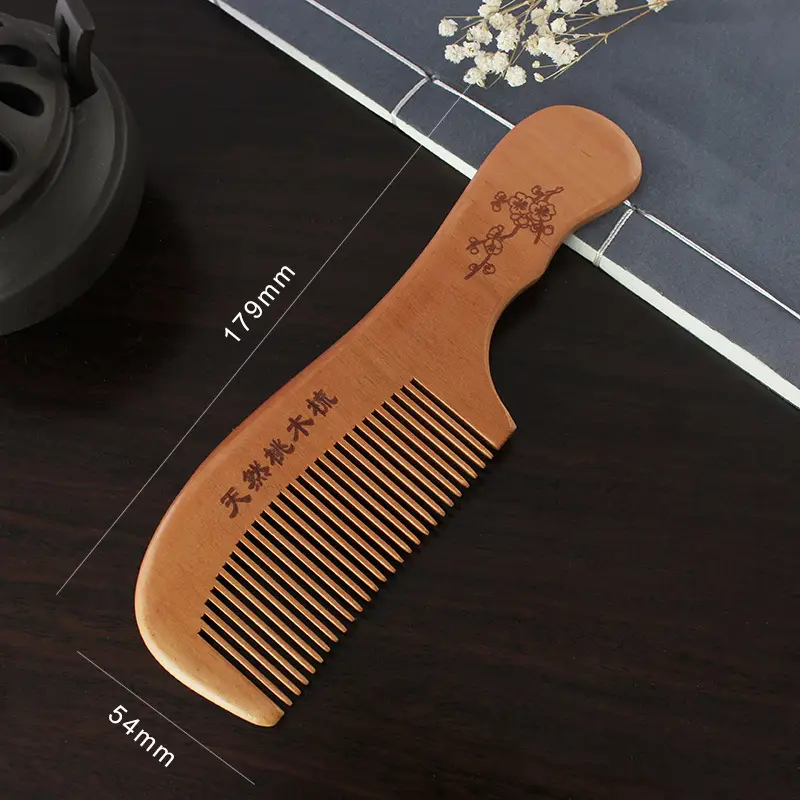 Peach Wood Hair Comb with Electrostatic Engraving - Image 9