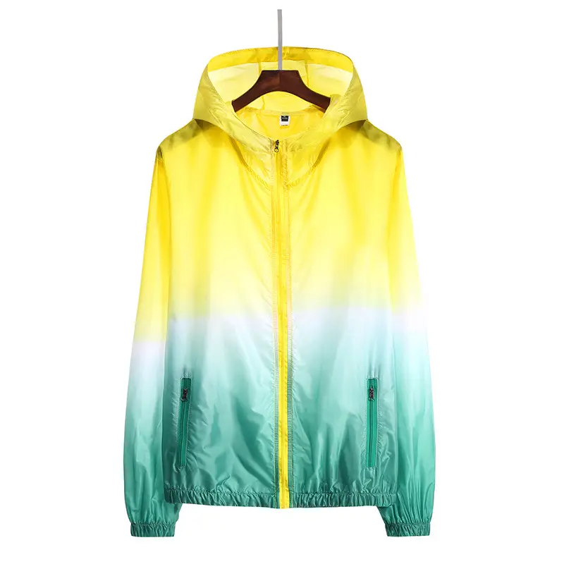 Men Gradient Hooded Sun Protection Jacket Yellow Green - Image 3