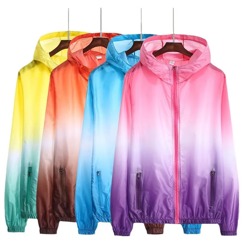 Men Gradient Hooded Sun Protection Jacket Yellow Green - Image 5