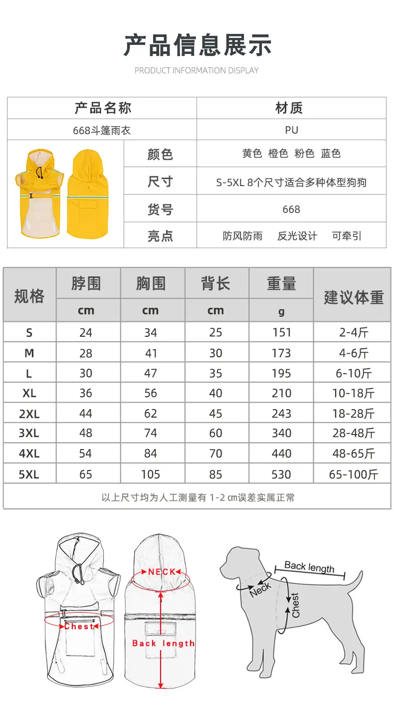 Cross-Border Pet Raincoat with Hood, Large Dog Rain Poncho, Dog Raincoat, Waterproof Reflective Dog Raincoat, Large Dog Cape Raincoat — feature 5