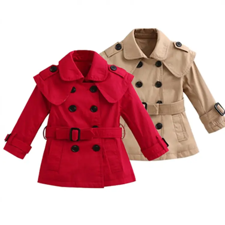 Girls Floral Windbreaker Coat Long Sleeve Beige