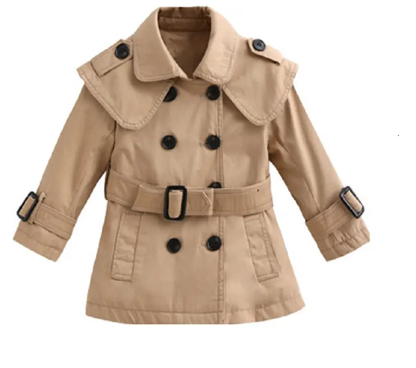Girls Floral Windbreaker Coat Long Sleeve Beige