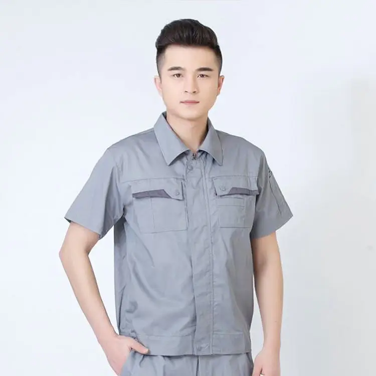 Men Grey Short Sleeve Chemical Gas Station Labor Protection Suit