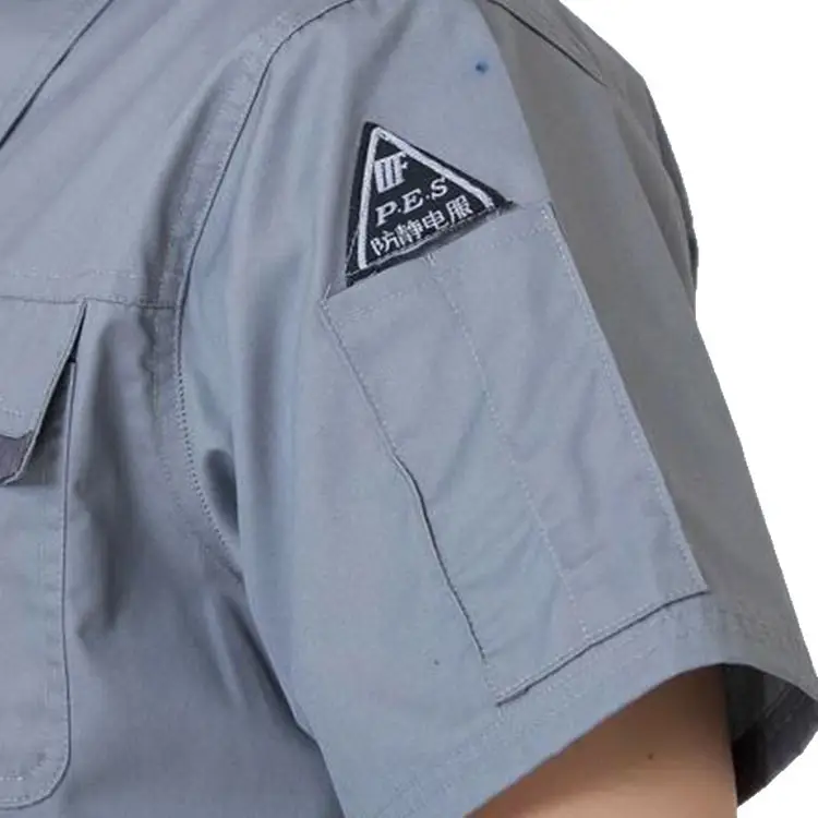 Men Grey Short Sleeve Chemical Gas Station Labor Protection Suit