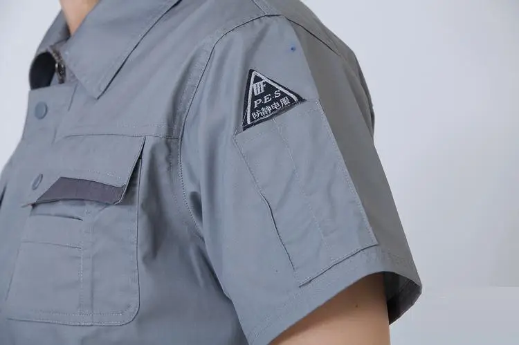 Men Grey Short Sleeve Chemical Gas Station Labor Protection Suit — feature 17
