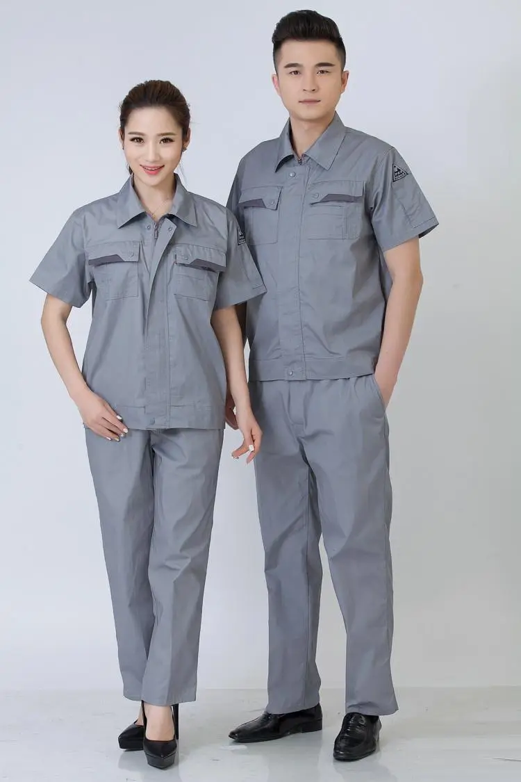 Men Grey Short Sleeve Chemical Gas Station Labor Protection Suit — feature 6