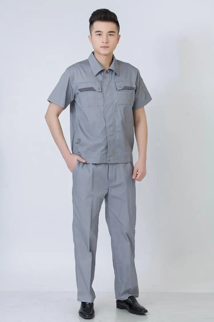 Men Grey Short Sleeve Chemical Gas Station Labor Protection Suit — feature 7