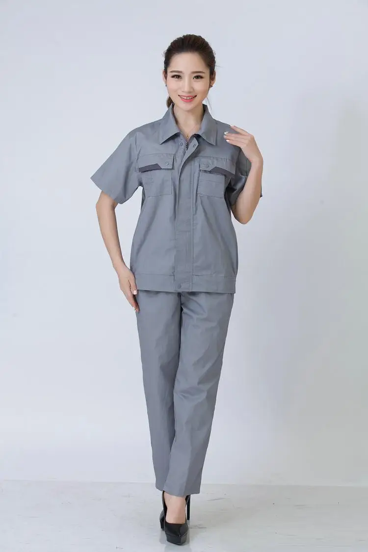 Men Grey Short Sleeve Chemical Gas Station Labor Protection Suit — feature 9