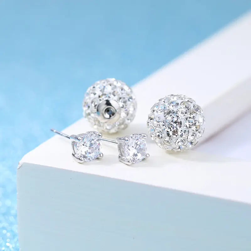 Silver Plated Zircon Four Claw Earrings for Women - Image 4