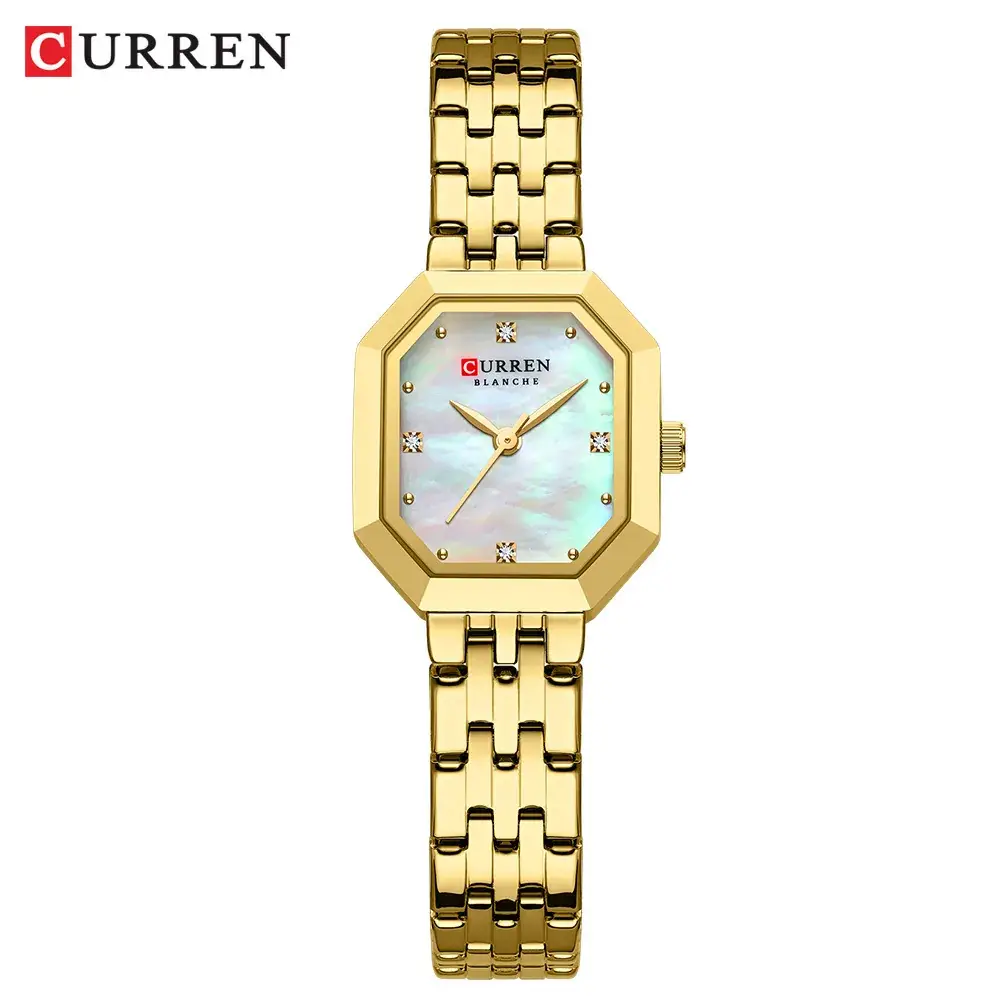 Gold Women's Quartz Watch with Green Dial & Steel Band - Image 2