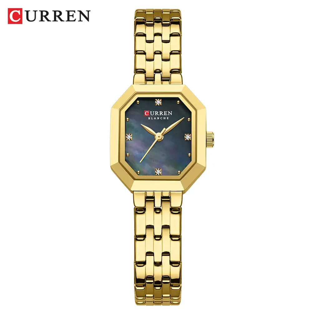 Gold Women's Quartz Watch with Green Dial & Steel Band - Image 3