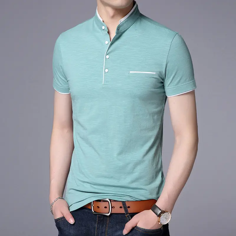 Men's Mint Polo T-Shirt Short Sleeve Stand Collar - Image 10