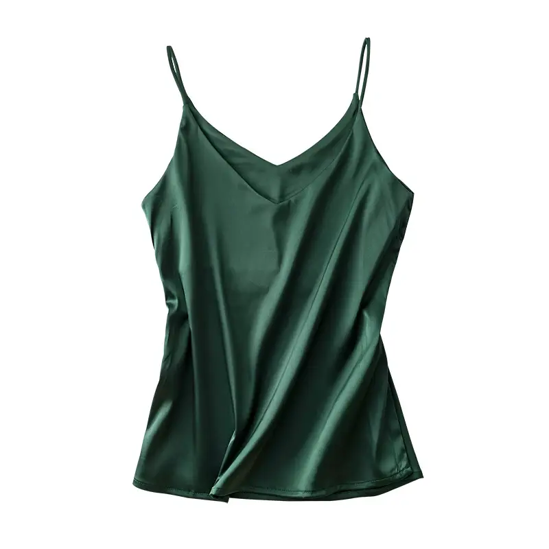 Black V-Neck Stretch Satin Top with Small Strap - Image 14