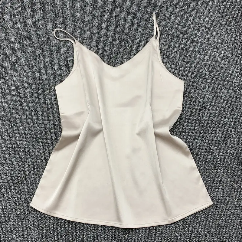 Black V-Neck Stretch Satin Top with Small Strap - Image 11