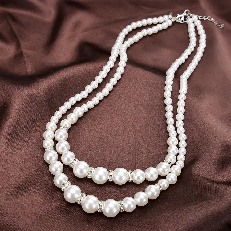 Double Pearl Necklace Korean Diamond White Gold - Image 5