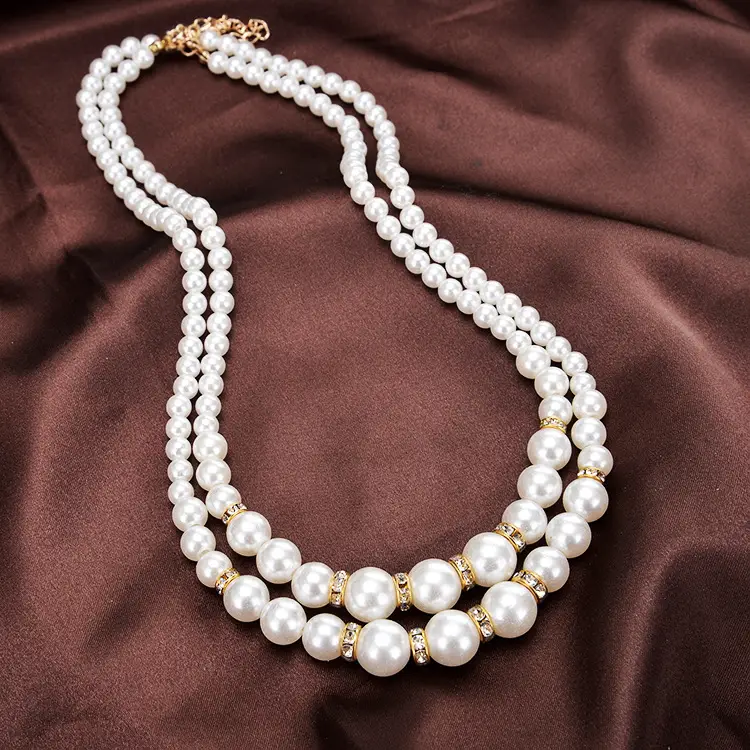 Double Pearl Necklace Korean Diamond White Gold - Image 7