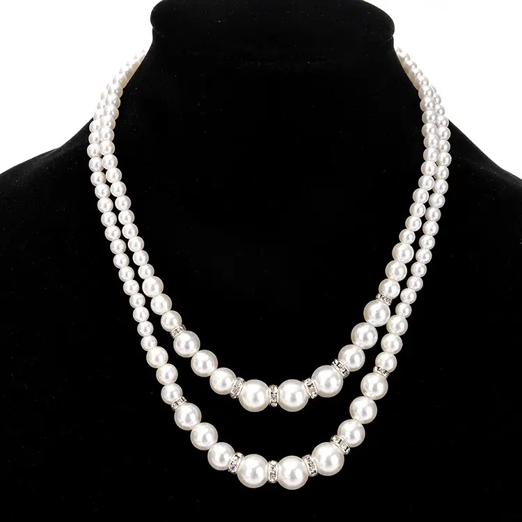 Double Pearl Necklace Korean Diamond White Gold - Image 2