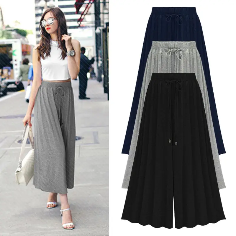 Women Wide Leg Pants Grey Summer High Waist - Image 7