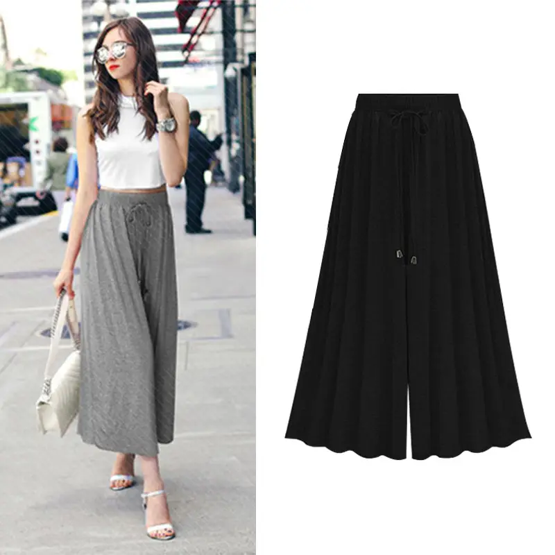 Women Wide Leg Pants Grey Summer High Waist - Image 8