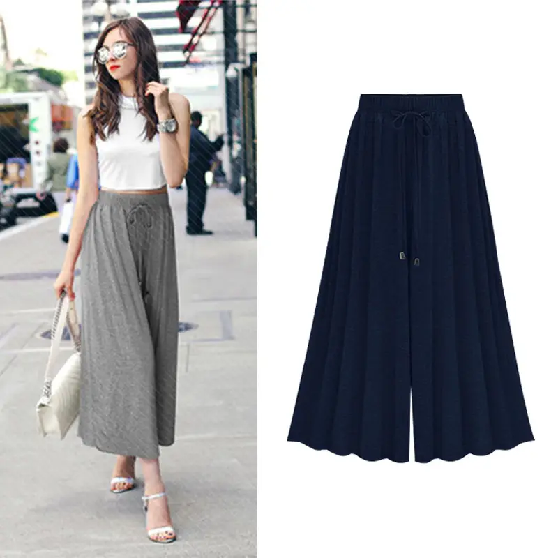 Women Wide Leg Pants Grey Summer High Waist - Image 10