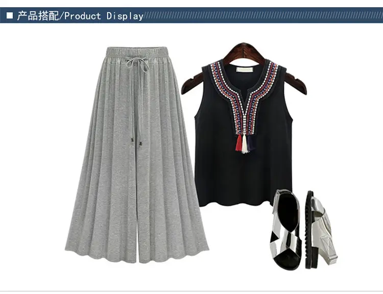 Women Wide Leg Pants Grey Summer High Waist — feature 10