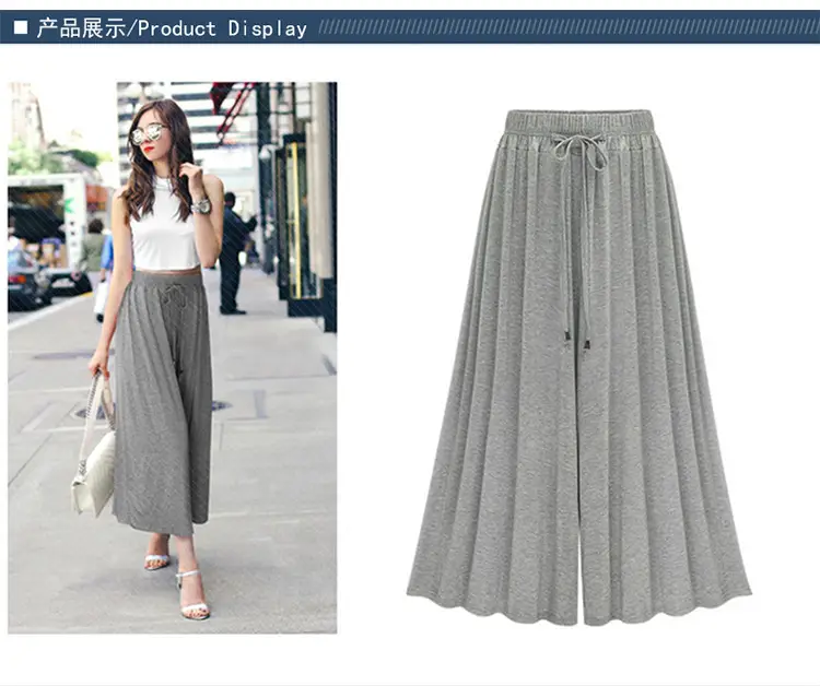Women Wide Leg Pants Grey Summer High Waist — feature 6