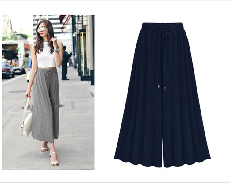 Women Wide Leg Pants Grey Summer High Waist — feature 7