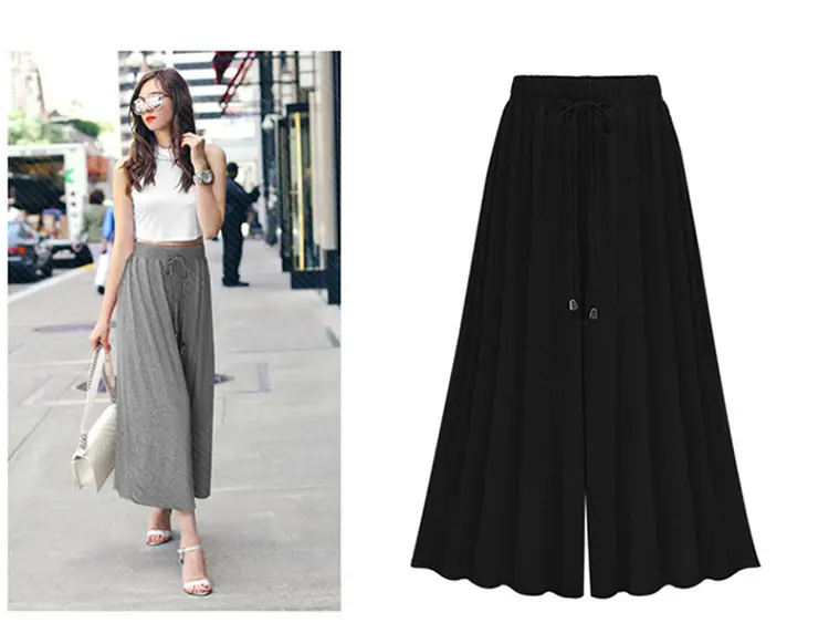 Women Wide Leg Pants Grey Summer High Waist — feature 8