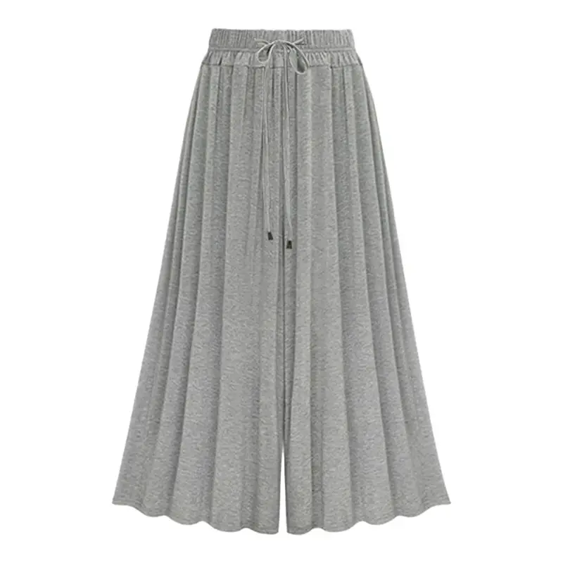 Women Wide Leg Pants Grey Summer High Waist - Image 3